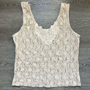 Vintage Lacy See-Through Tank Top full length neutral floral sleeveless